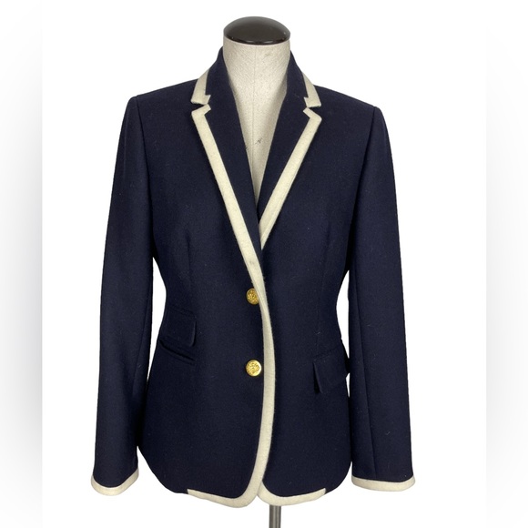J.Crew Blazer in Tipped Double Serge Wool Navy White 8